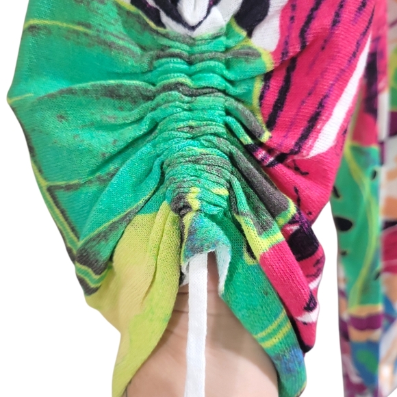 Chico's Knit Tropical Long Duster Cover-up Size XL (Chico's 3) Ruched Sleeve - Picture 5 of 10